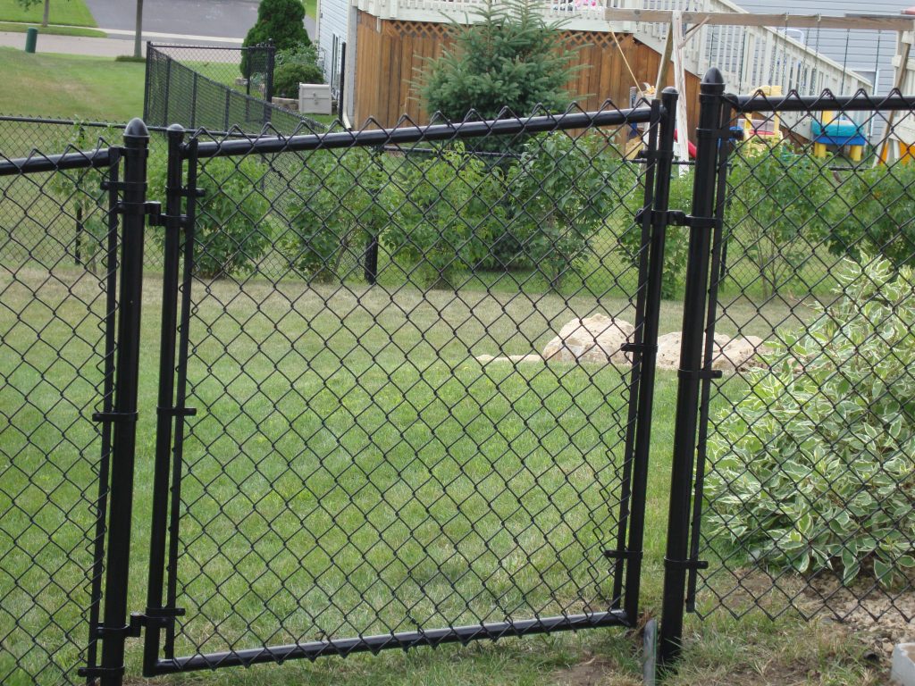black vinyl chain link fence gate