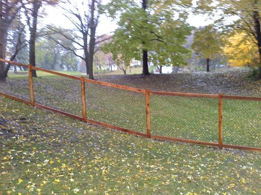 Cedar framed chain link fence
